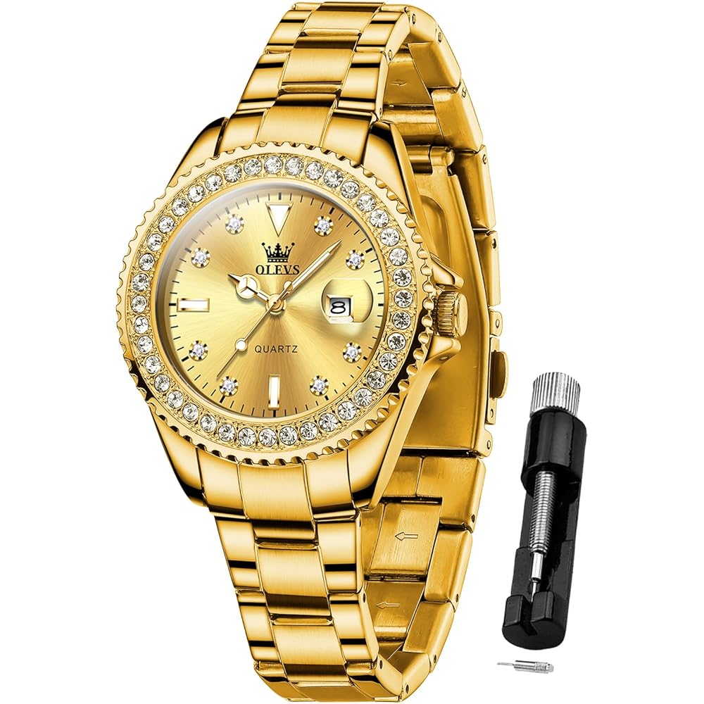 OLEVS Women s Stainless Steel Quartz Watch with Diamond Dial, Luminous, 30M Water Resistant