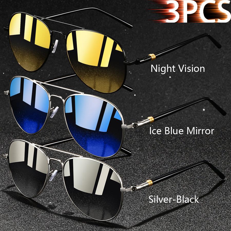 1PCS Vintage Ellipse Metal Frame Pilot Sunglasses Men Women UV400 Night Vision Fishing Driving Eyewear