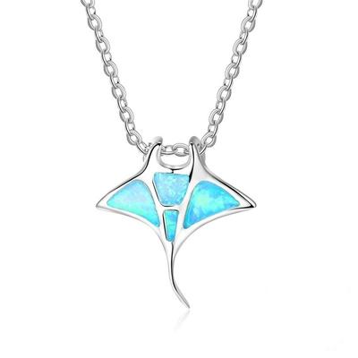 Bohemia Cute Jellyfish Pendant Necklace For Women Inlay Blue Imitation Opal Necklace Wedding Christmas Gifts for Her