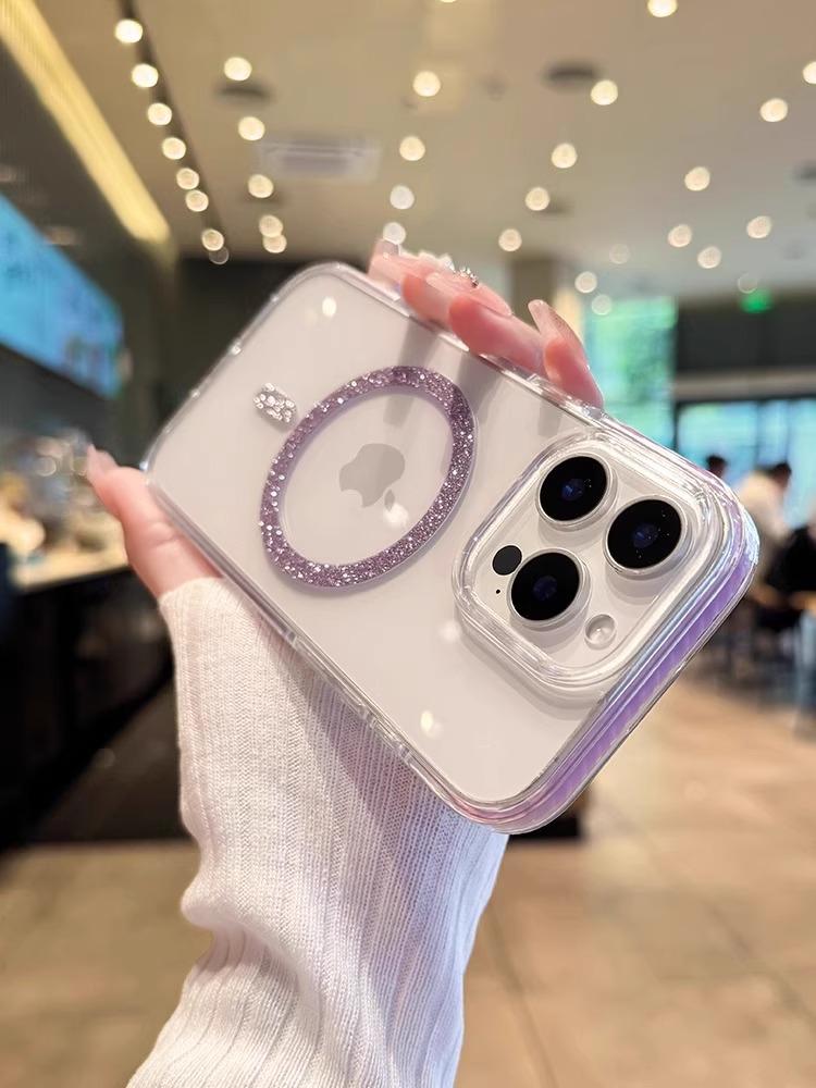 Luxusní třpytivý Magsafe bezdrátově nabíjecí kryt na telefon pro iPhone 12 13 14 15 16 Pro Max Plus Průhledný silikonový magnetický nárazník