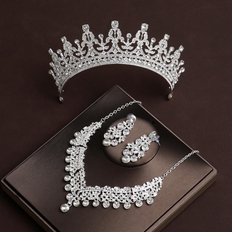 Magnificent Bride Headwear Crown Main Wedding Dress Hair Accessories Minimalist Necklace Three Piece Set