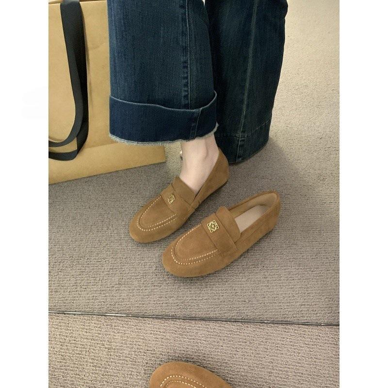 Frosted Doudou shoes lazy one-pedal soft-soled single shoes Mori casual small leather shoes