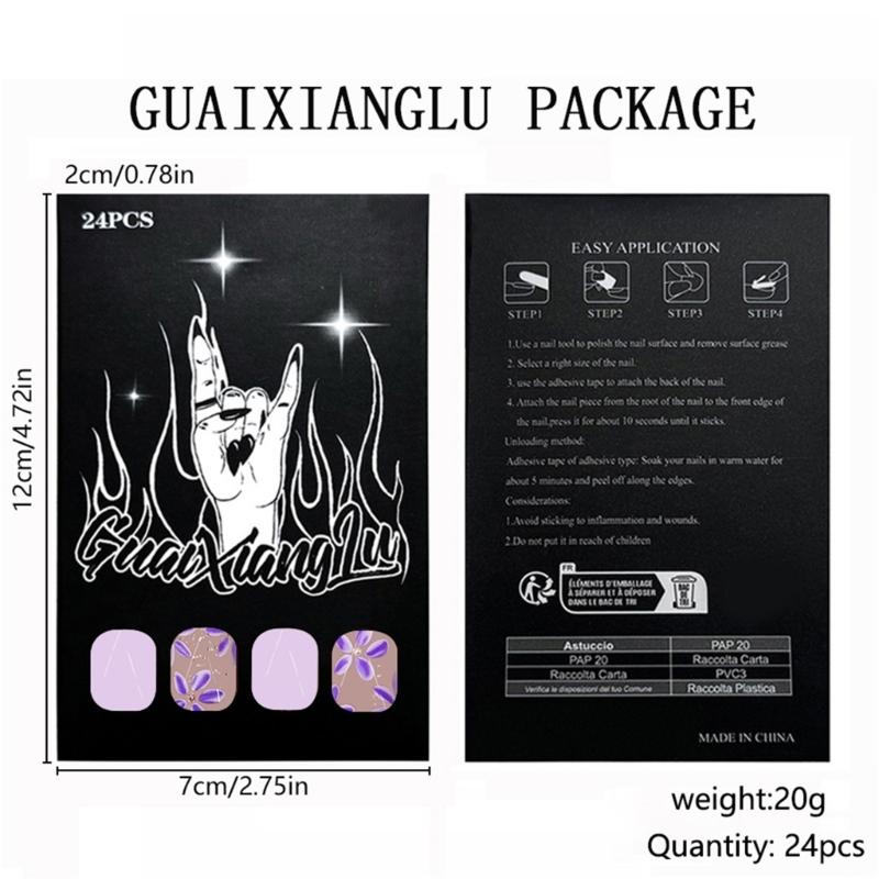 24 Stück Kurze Quadratische Falsche Nägel mit Blumendesigns Glänzend Vollabdeckung Acrylnagel Winter Künstlicher Nagel Maniküre