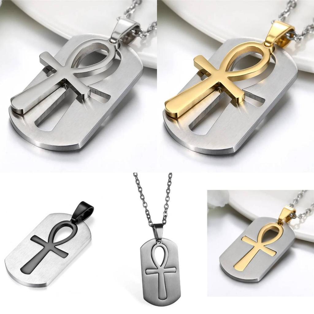 Necklace Dog Tag Pendant Ancient Egypt Egyptian Symbol Ankh Eternal Life Cross Key Life Amulet Talisman Protect Health Jewelry Charming Accessories