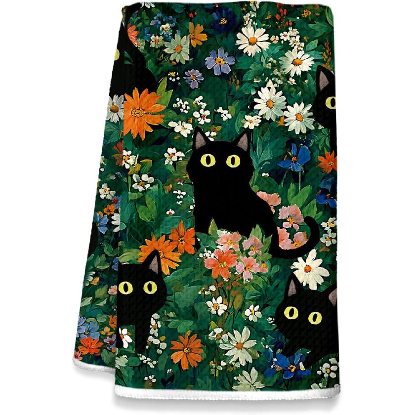 Black Cat Kitchen Dish Towels, Cat Lovers Mom Dad Lady Gifts Decorative Hand Towels for Bathroom Kitchen, Pet Lover Gifts, 16x24 Inch