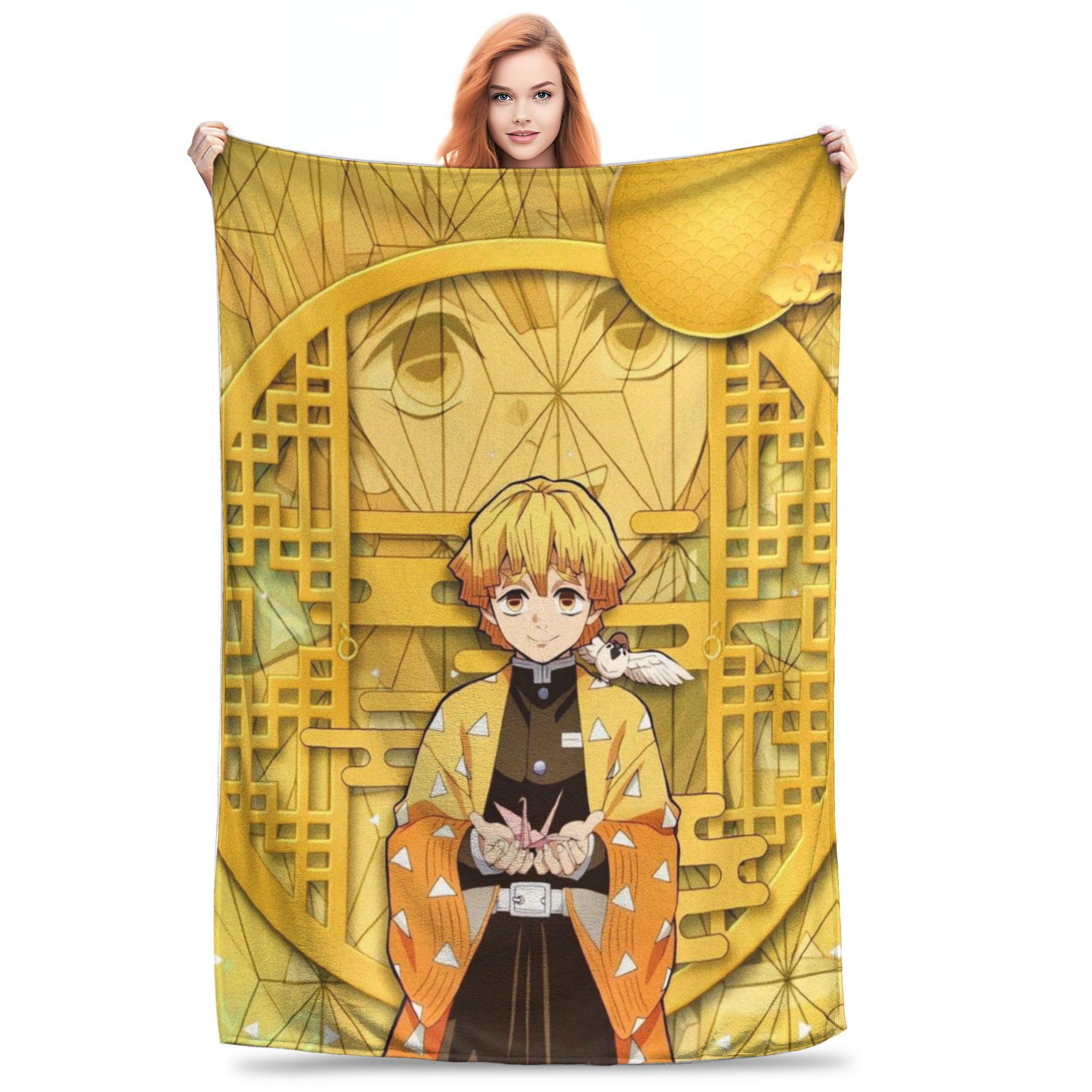 

Flannel Throw Blanket Demon Slayer Kimetsu No Yaiba Japanese Agatsuma Zenitsu Anime Blankets Soft Bedspread for Bed Home Travel 30x40in