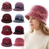 Elderly Women Winter Headwear Ladies Bucket Hat, Fleece Lined Plaid Cloche Hat with Bow, Warm Retro Knit Church for Mother Elder, Cold Weather
