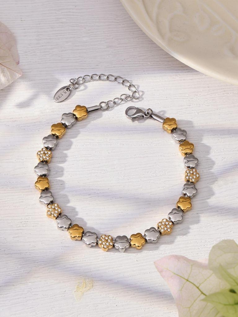 European & American Fashion Star Zirconium Necklace & Bracelet Set - Color-block Stainless Steel Jewelry