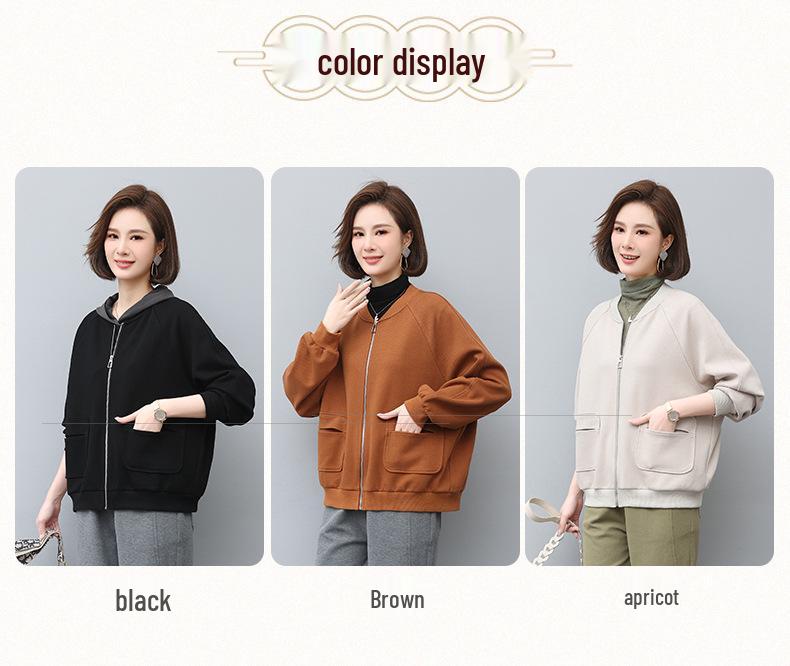 Women's Spring 2024 Hong Kong Style Loose Baseball Jacket - Plus Size Slimming