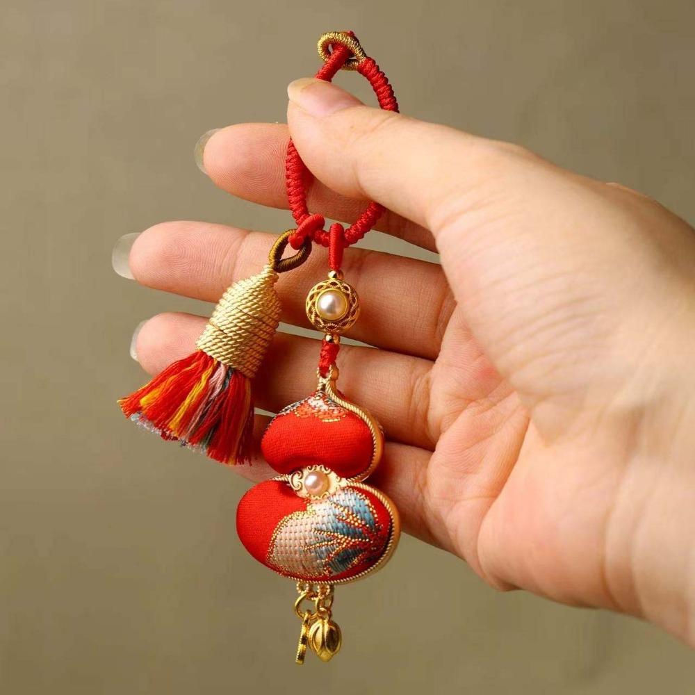 Blessing Brocade Gourd Pendant Handmade Gourd Key-chain Lucky Decoration Hanging Ornaments  Couple красный