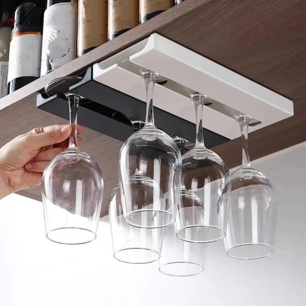 Non-Drilled Stemware Rack Plastic Wine Glass Holder Wall Display Cup Holder Dining Room