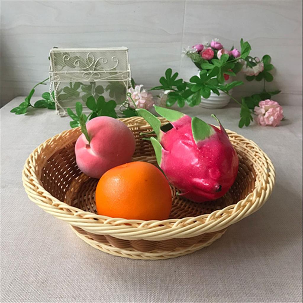 Imitation Rattan Round Fruit Basket Sundry Storage Basket Hand-Woven Picnic Food Storage Box Home Kitchen Storage Supplies