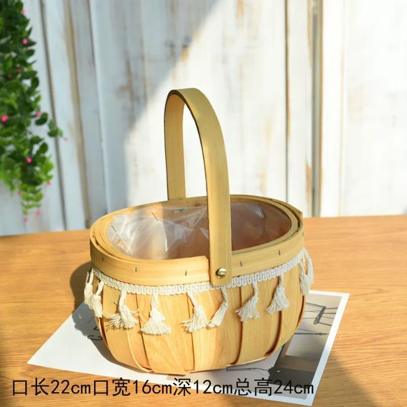 New Internet celebrity decoration portable flower basket packaging flower basket handmade rattan floral arrangement gift straw wood chips