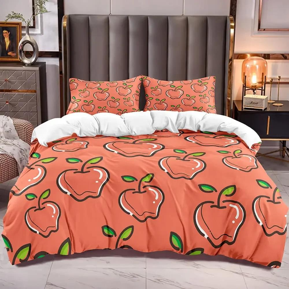 Comforter Red Apple King Queen Sweet Fruit Patterned Bedding Set For Kids Pink Plant Polyester Comforter