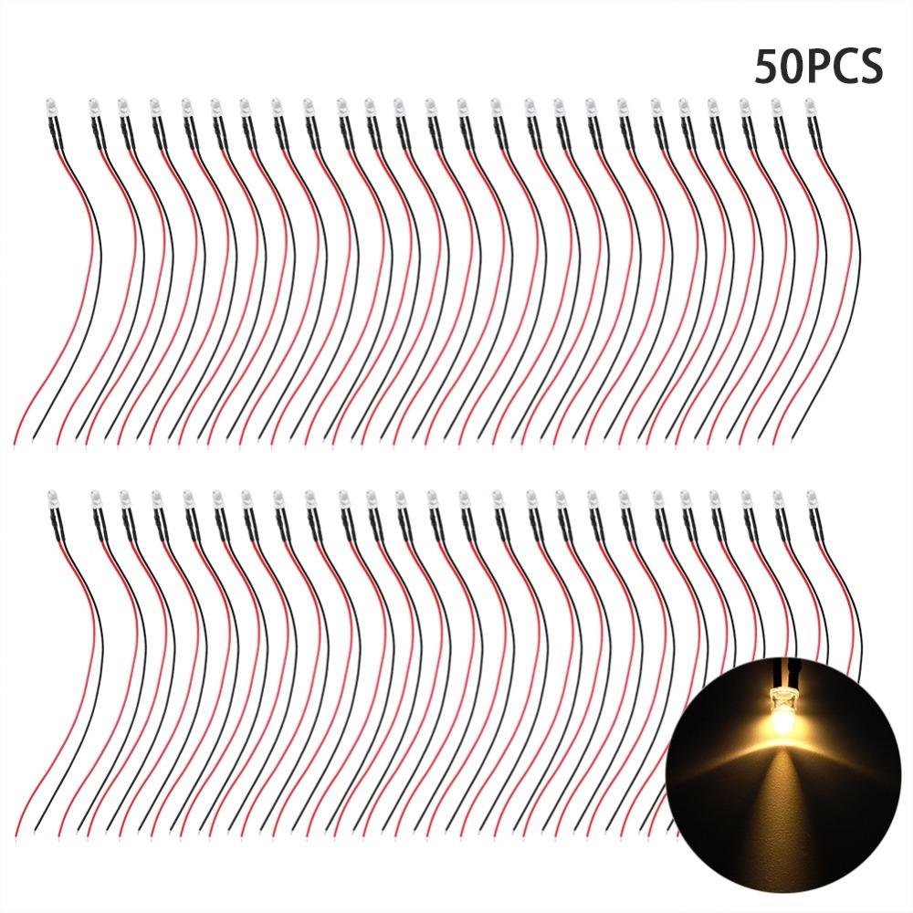 50 STÜCKE 5mm Rundkopf LED Lichtperle Warmweiß Vorverdrahtete Leuchtdioden Beleuchtungsdekoration