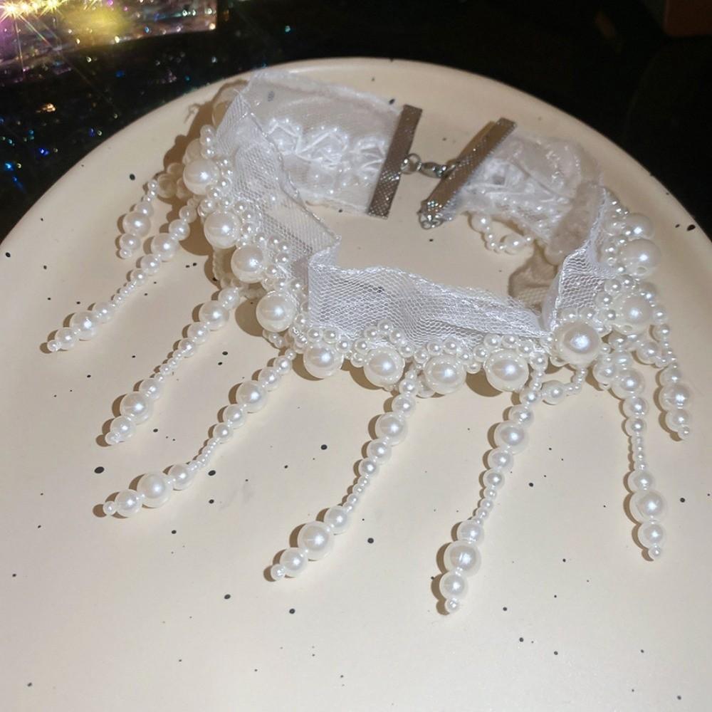 Creative Pearl Lace Choker Zinc Zinc Alloy Mesh Neck Jewelry Neck Pendant Tassel Beads Necklace Women