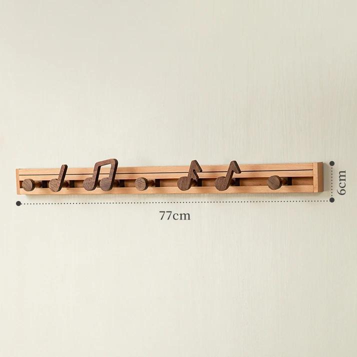 Nordic Solid Wood Coat Rack Wall Mounted Creative Towel Holder Mobile Musical Note Clothes Rack Storage Shelves Furniture