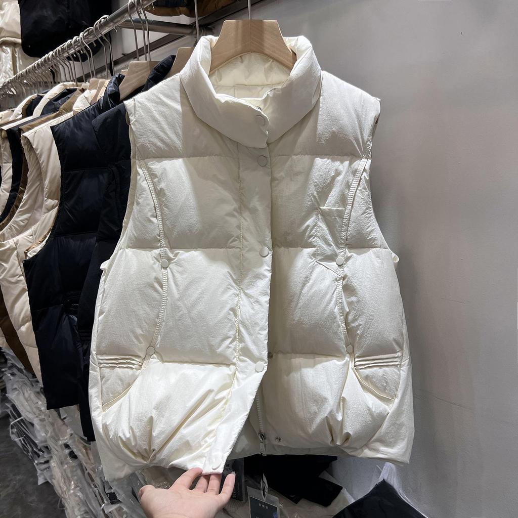 Women's 2023 Autumn/Winter White Duck Down Stand Collar Vest - Fashionable, Loose, and Slimming Waistcoat Outerwear