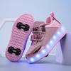 New Runaway Shoes, Girls Four-wheel Pulley Shoes USB Charging Luminous Shoes Skates Invisible Wheels Shoes Double Wheels
