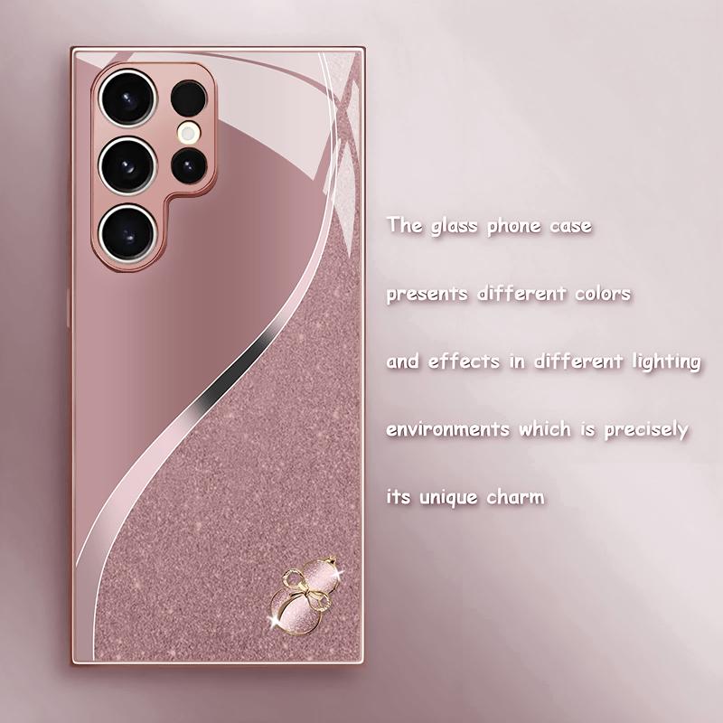 Fashion pink metallic paint glass phone case suitable for Samsung Galaxy S26 S25 S24 S23 S22 S21 S20 FE/Ultra/Plus anti drop