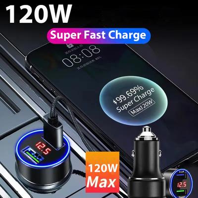 120 W USB-Autoladegerät Schnellladeadapter für iPhone 13 Pro Max Zubehör 12 11 Samsung Xiaomi Mobiltelefone mit LCD-Display