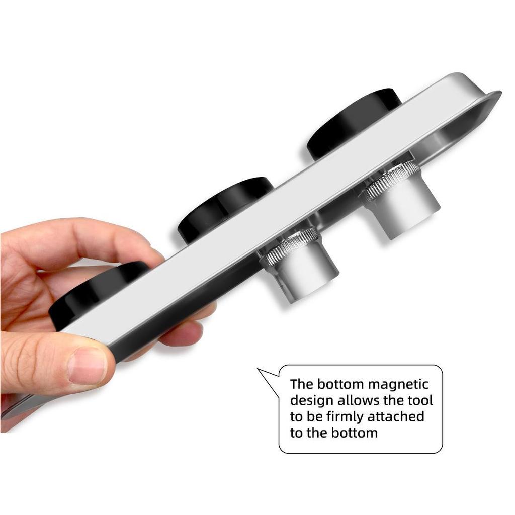 Magnetic Pickup Tool Set: Socket Holder, Bowl, and Double-Sided Suction Mat - Black & Red.