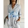 Women's Long Sleeve Watercolor Floral Print Button Down Casual Shirt Elegant Daily Blouse Tops in White for Spring Summer