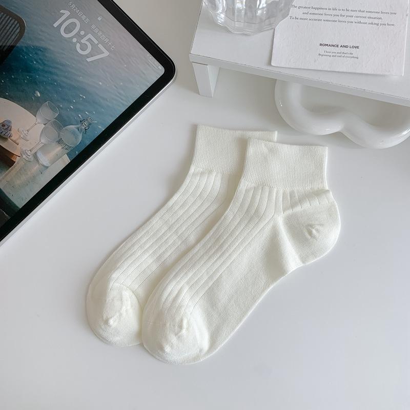 

Женские весенне-летние тонкие ретро хлопковые однотонные носки в горошек простые сетчатые дышащие короткие 1 pair белый