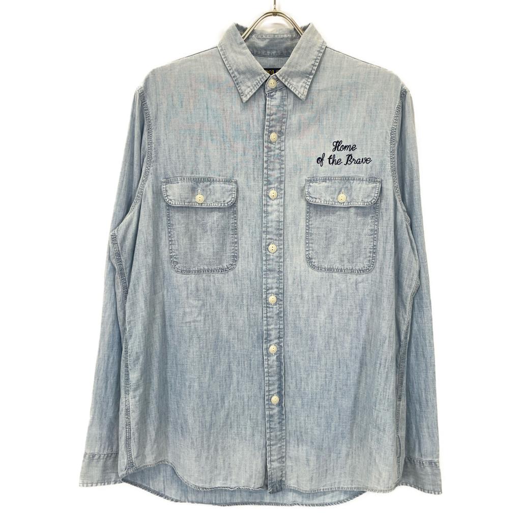 POLO RALPH LAUREN Blue back embroidered denim shirt tops M Light blueUsed
