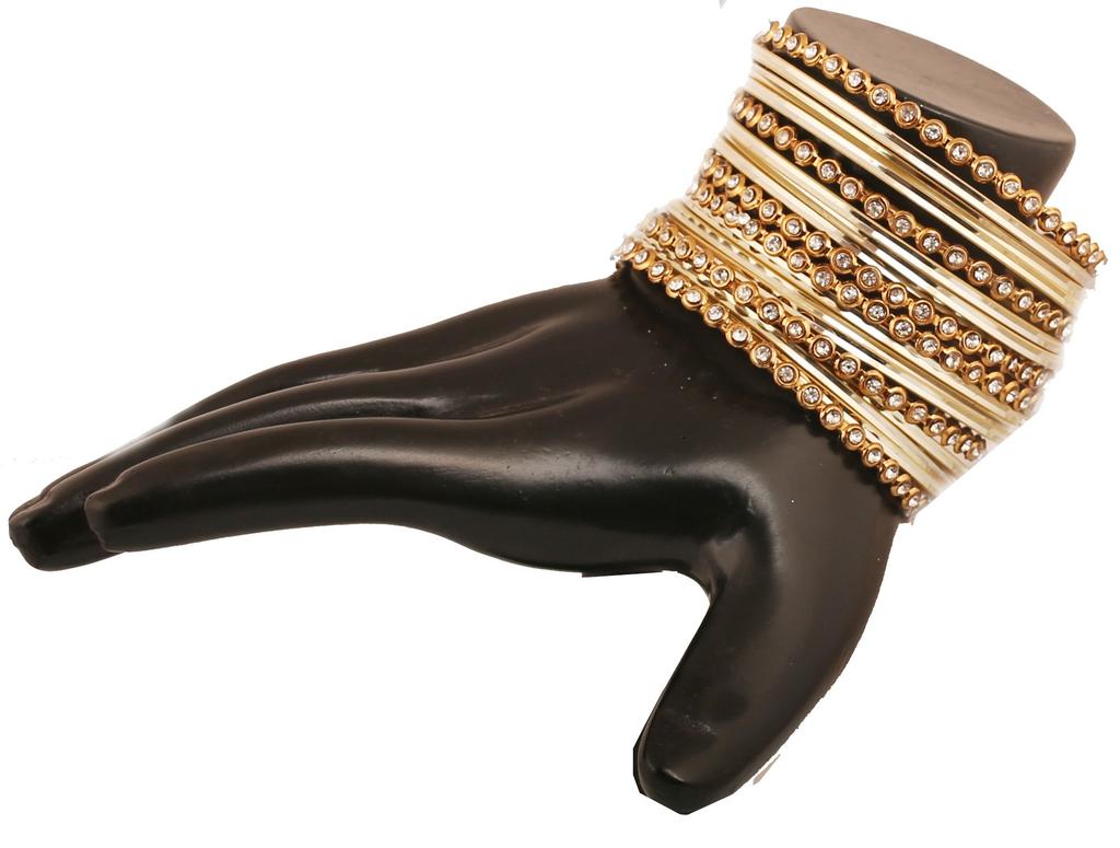 Touchstone Bangle Indian Bollywood Alloy Metal and Textured Light Golden Designer Jewelry Bangle Set of 18 Antique Gold Tone for [Touchstone]