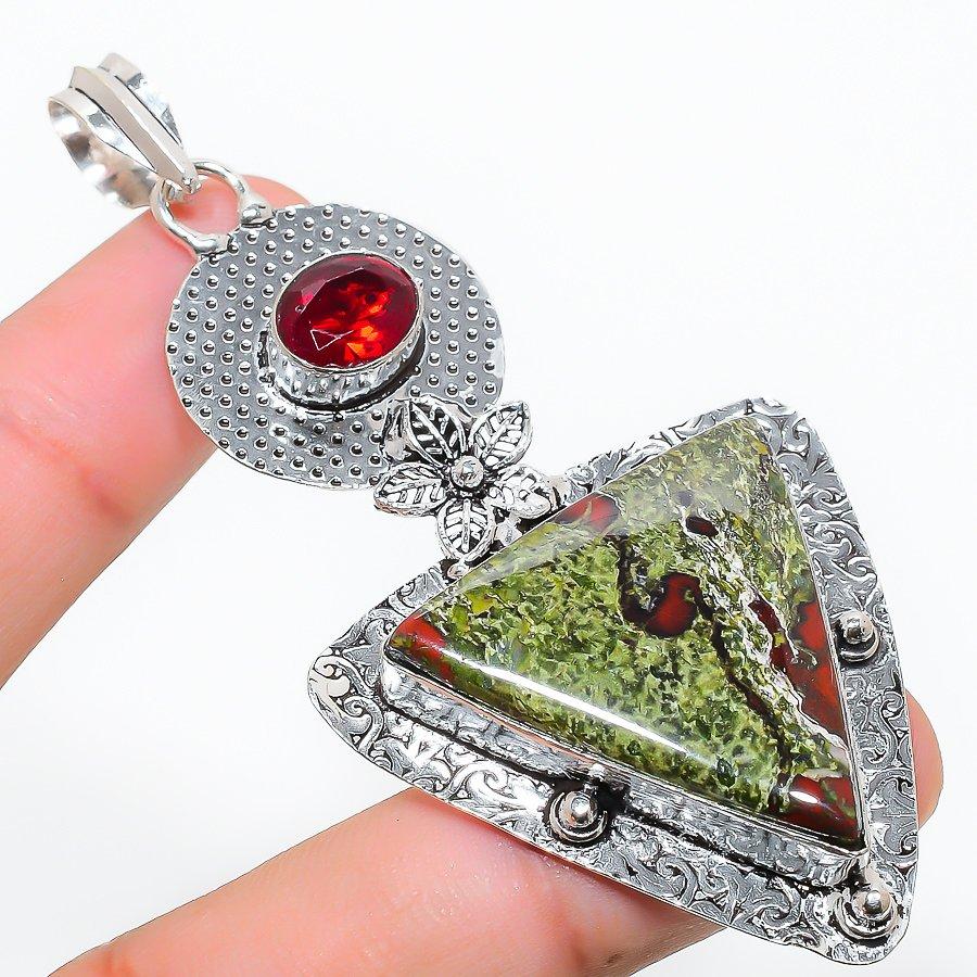 

Dragon Jasper, Garnet Gemstone Handmade Jewelry Pendant 3.19 SR-5116