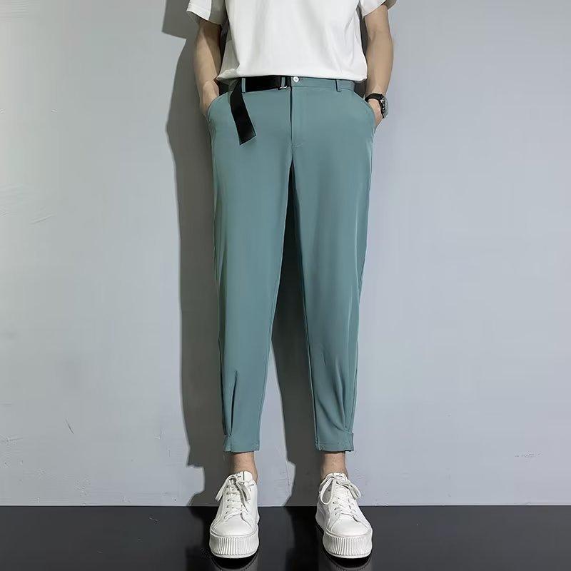 Fashion simple youth popular ins lazy solid color trendy trousers men's casual trend summer trousers new
