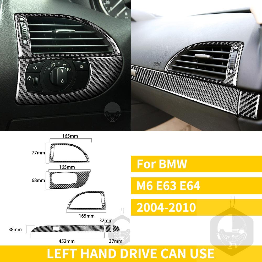 Embellecedor de tablero de coche, pegatinas de fibra de carbono para BMW Serie 6, M6, E63, E64, 2004-2010, interruptor de luz de ventilación, guantera, cubierta de puerta de caja