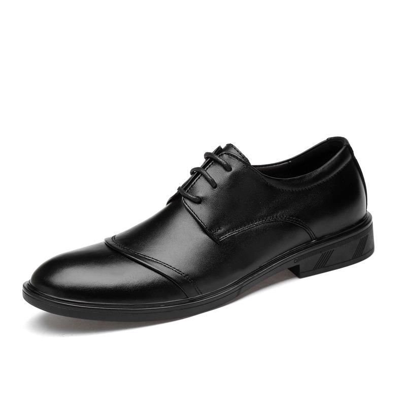 Men’s Pointed Toe Cowhide Leather Loafers - Trendy, Height-Increasing, Large Size Business Shoes Size 37