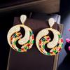 Premium Retro Electroplated 18K Gold Colored Zircon Earrings Full Of Diamonds Exaggerated Circle Earrings Accessories