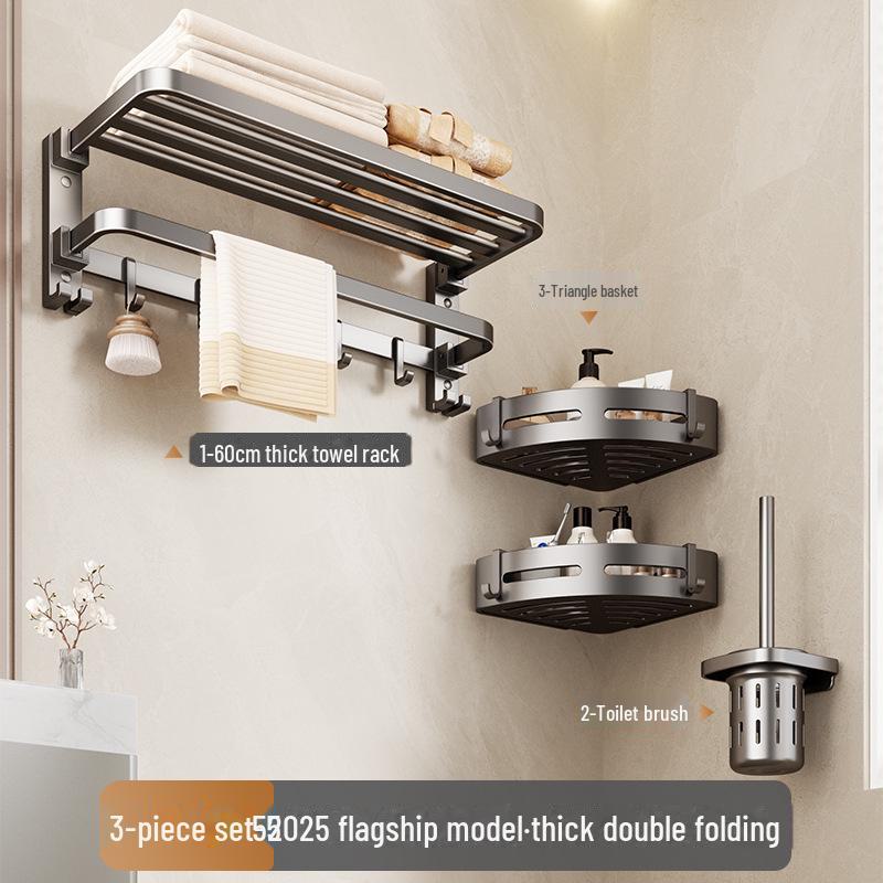 Punch-Free Bathroom Towel Rack and Shelf Kit