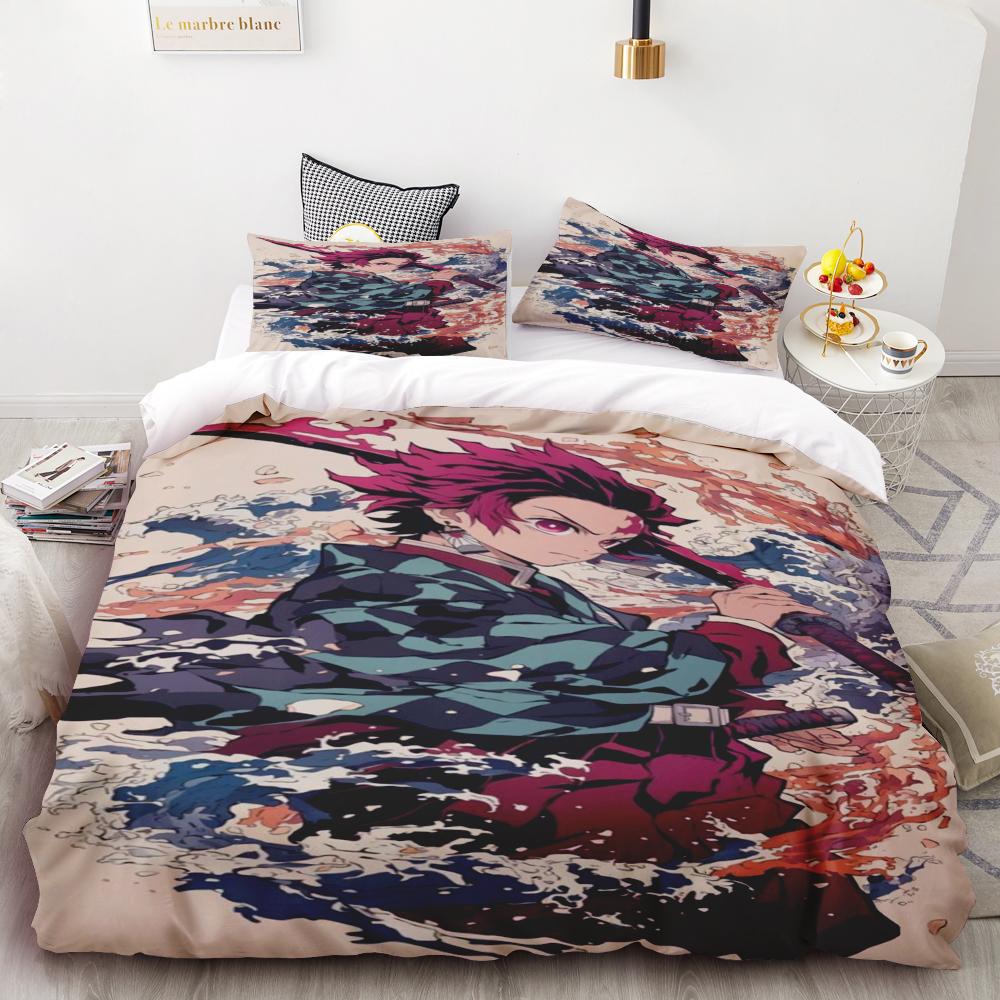 Duvet Covers Demon Slayer Bedding Sets Cartoon Comforter Bed Linen Boys Kids Single Double Size Soft Bedclothes Home Decor Anime