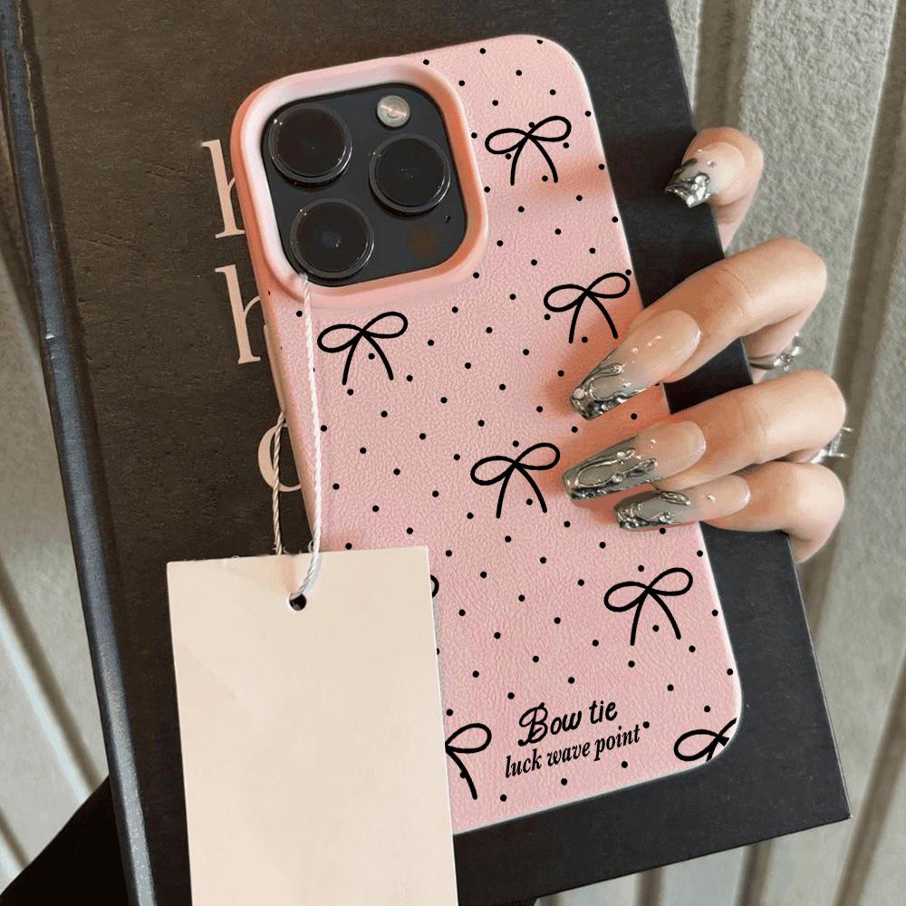 

HOT Luxury bBlack Polka Dot Bow Lichee leather pattern Phone Case For Samsung A57 A36 A26 A07 A55 A35 A16 A06 A54 A34 A25 4G 5G Samsung A36