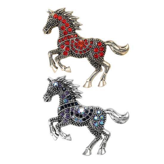 Horse Brooch Retro Style Sparkling Rhinestones Alloy Pin Clothes Hats Bags Scarves Badge Fashion Accessories