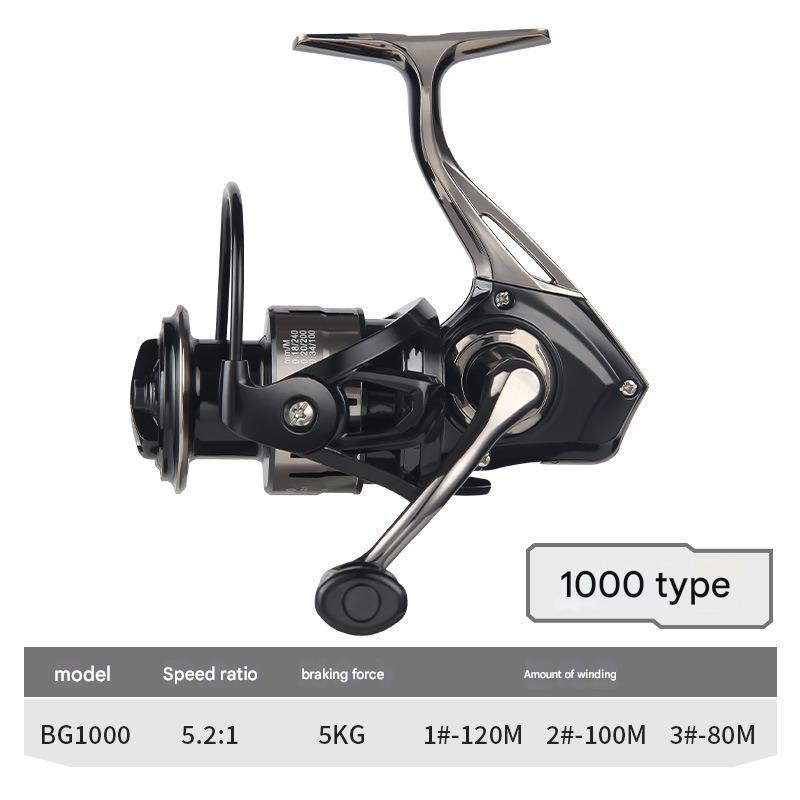 

Mavllos BG-1000 5.2:1 Spinning Reel with 20kg Brake and Rust-Proof Metal Bracket for Deep Sea Fishing, Suitable for Ambidextrous and Bass Fishing BG-1000(Metal casters)