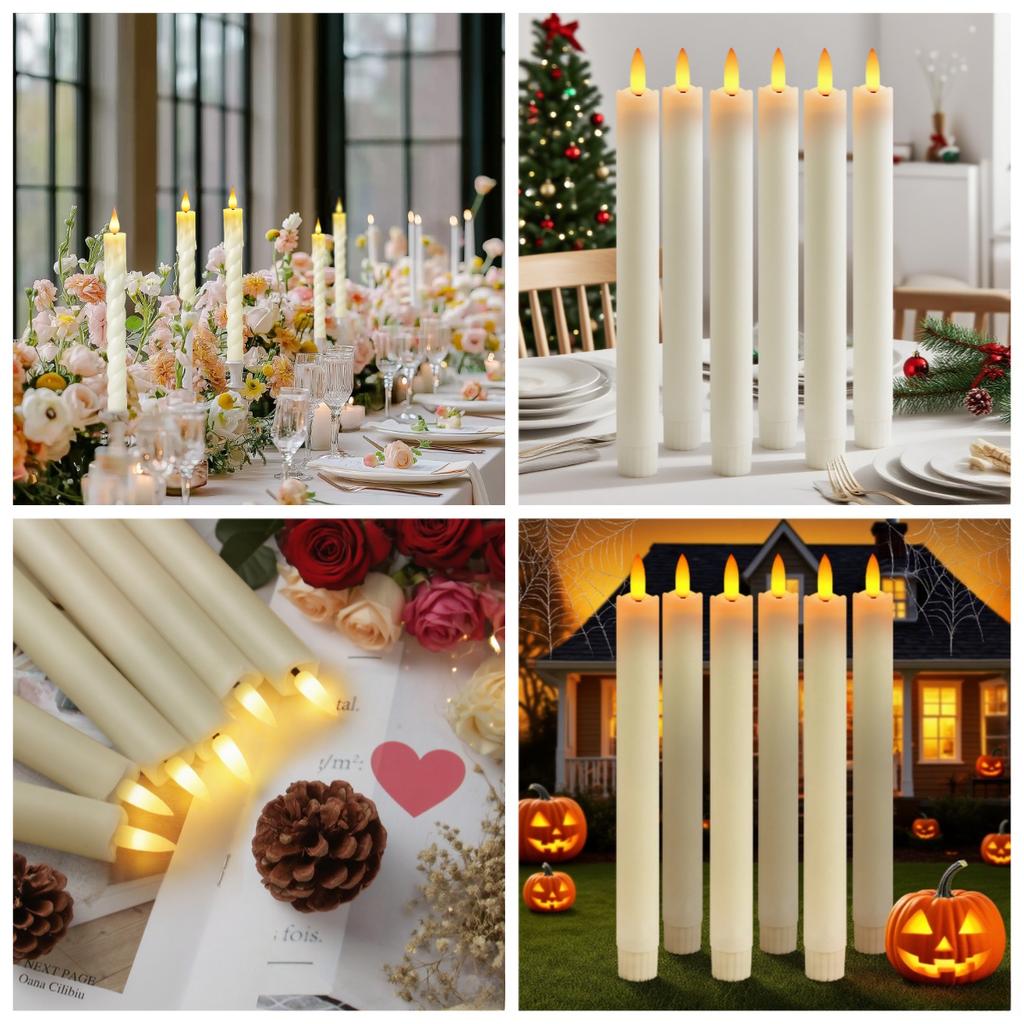 Long Christmas LED Candle with Remote Timer Flameless Ivory Taper Candles Battery Powered Church Flickering Candlesticks Light