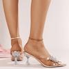 Fashion 2025 New Pointed Toe Rhinestone Bow Transparent Crystal Heel Butterfly-knot Stiletto Sandals Women Wide Sizes Shoes for Women