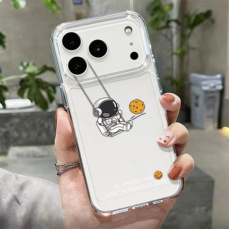Shockproof Clear TPU Case For iPhone 17 16 Pro 15 14 13 12 Pro Max 11 Transparent Silicone Cute Astronaut Pattern Phone Cover