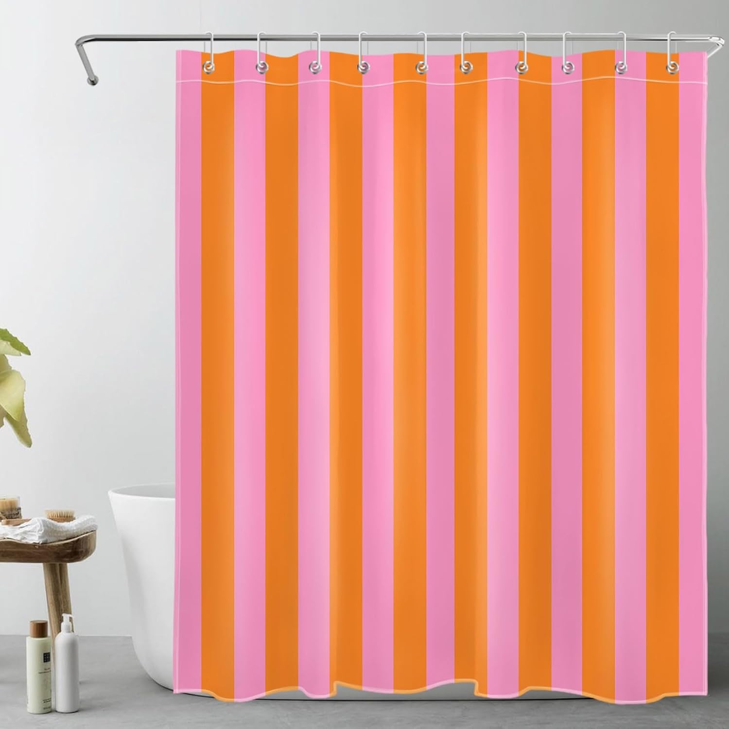 Annier Pink/Orange And Shower Curtain Abstract Bohemian Fabric Shower Curtain With 12 Hooks Waterproof Bathroom Decoration
