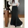 Lazy Gray Elastic High Waist Spring and Summer Simple Drape New Fishtail Skirt Casual Slim Skirt Long Skirt