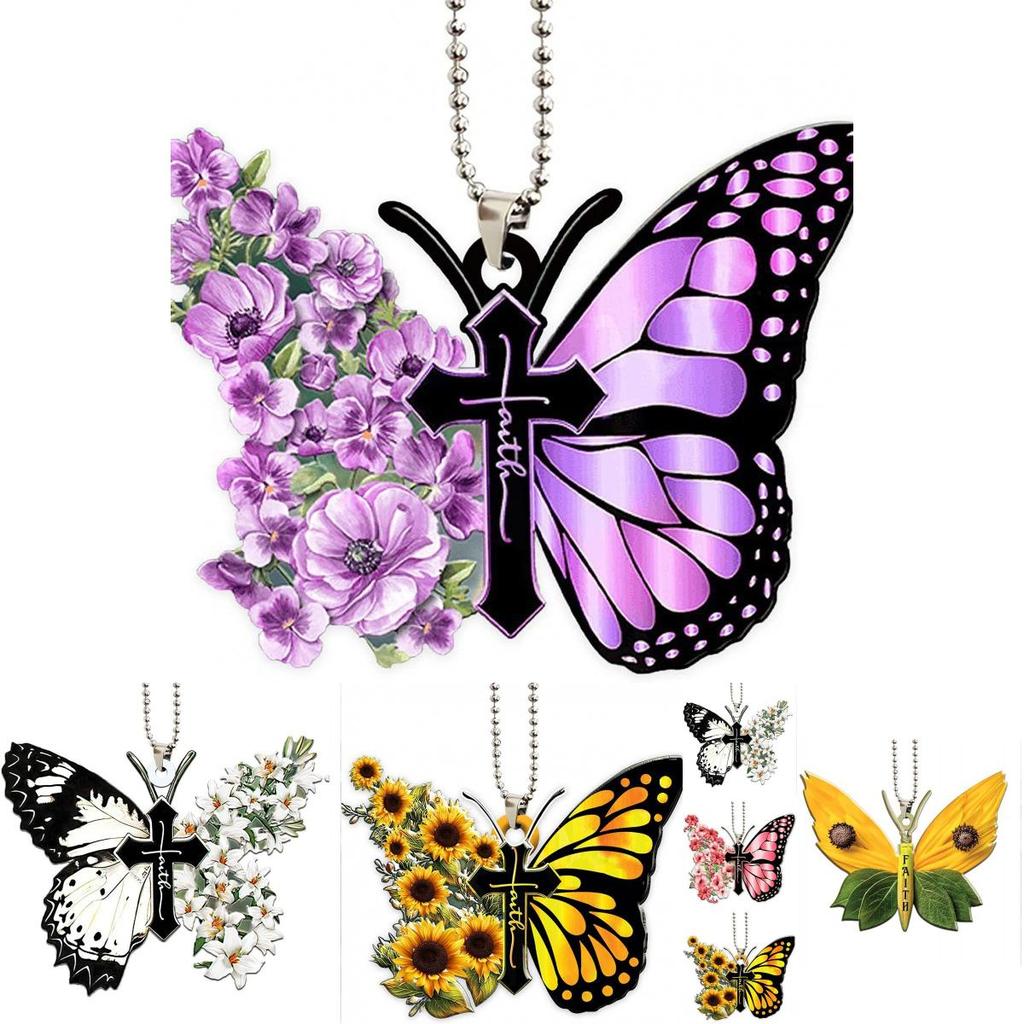 Charming Cartoon Butterfly Car Pendant Acrylic Keychain Festive Tree Decoration
