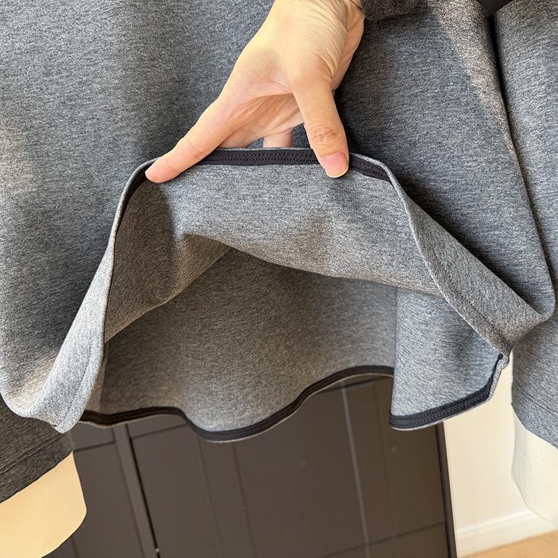 Women's Wool-Blend Two-Piece Color-Block Lapel Half-Zip Hoodie for Early Spring