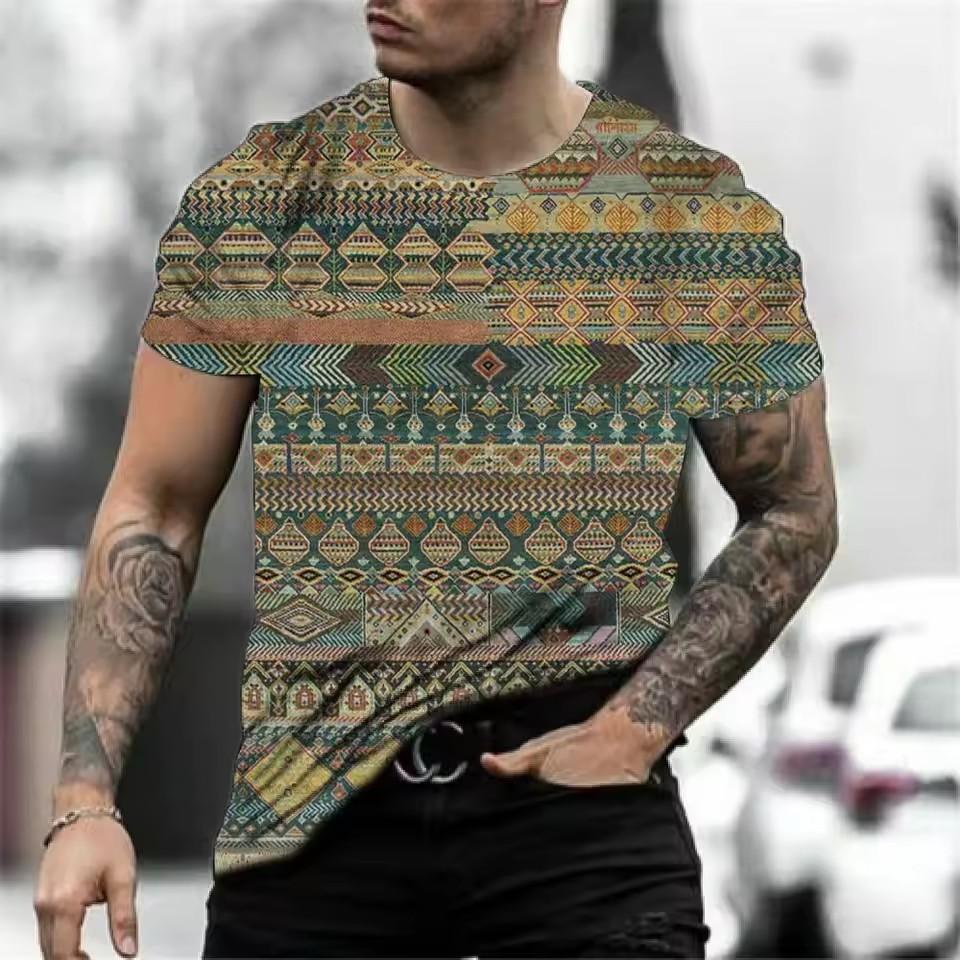 Ethnic Retro Pattern T Shirt For Men Exquisite 3D Printed Tees Summer Casual Short Sleeve Round Neck Tops Loose Street T-Shirts