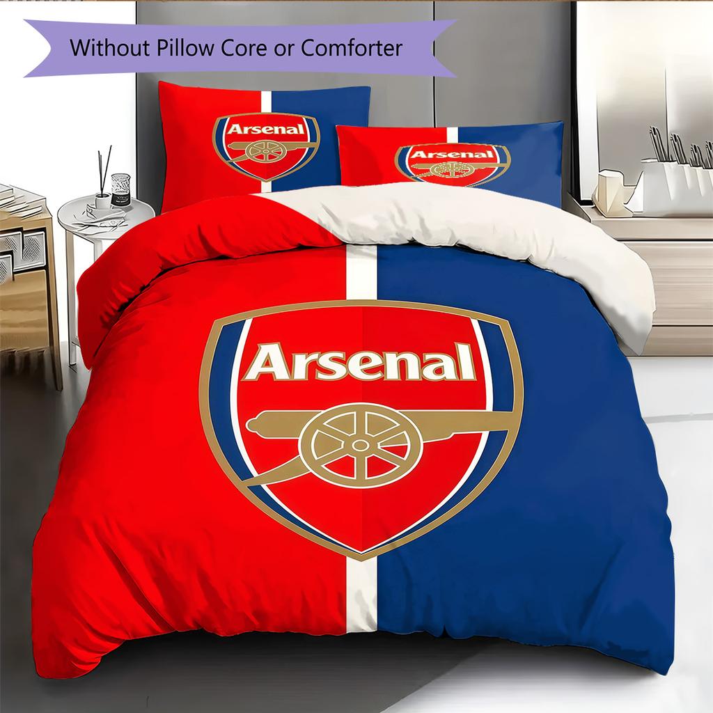 Logo The Gunners Zestaw pościeli z kołdrą Poszewka na kołdrę Poszewka na poduszkę Dekoracja domu Prezent urodzinowy (1 * poszwa na kołdrę + 2 * poszewki na poduszki, bez rdzenia)