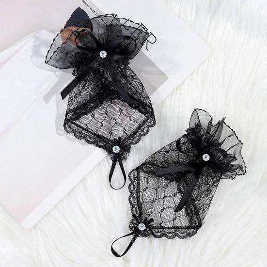 1 paio di guanti da sposa in pizzo senza dita trasparenti con fiocco, sottili guanti da sposa per feste, guanti corti morbidi vintage femminili
